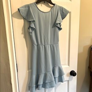 Light Blue Ruffle Sleeve Dress
